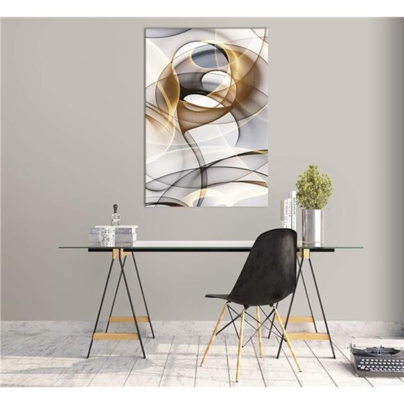 Abstract Wall Art Modern Abstract Wall Decor Gray & Gold Canvas Picture Painting - Picture 3 of 7